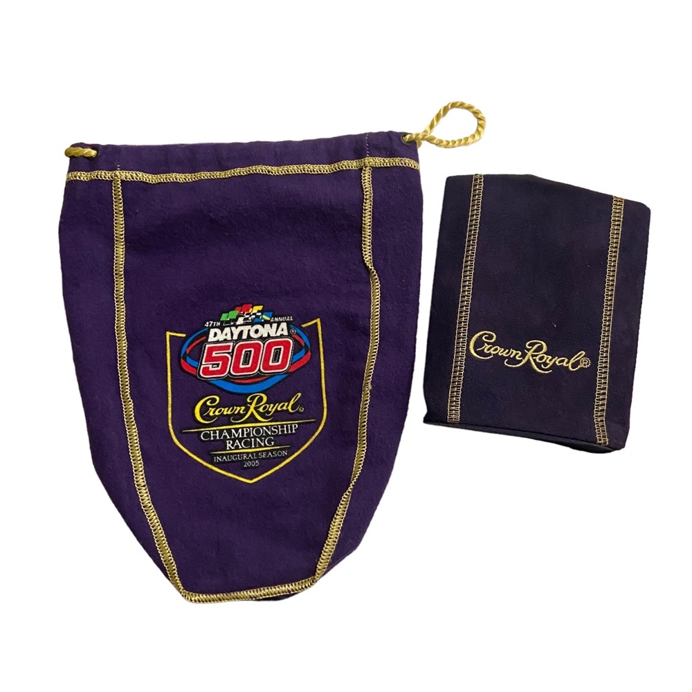 Crown Royal Daytona 500 Bag 2005 & Flask Cover Purple